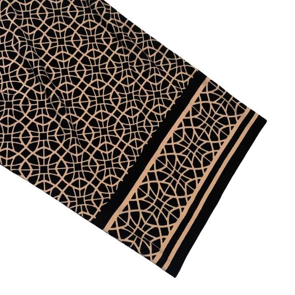 Black Tan Geometric Pattern Midi Dress Long Sleeves Large Petite Stretch Career - Picture 4 of 12